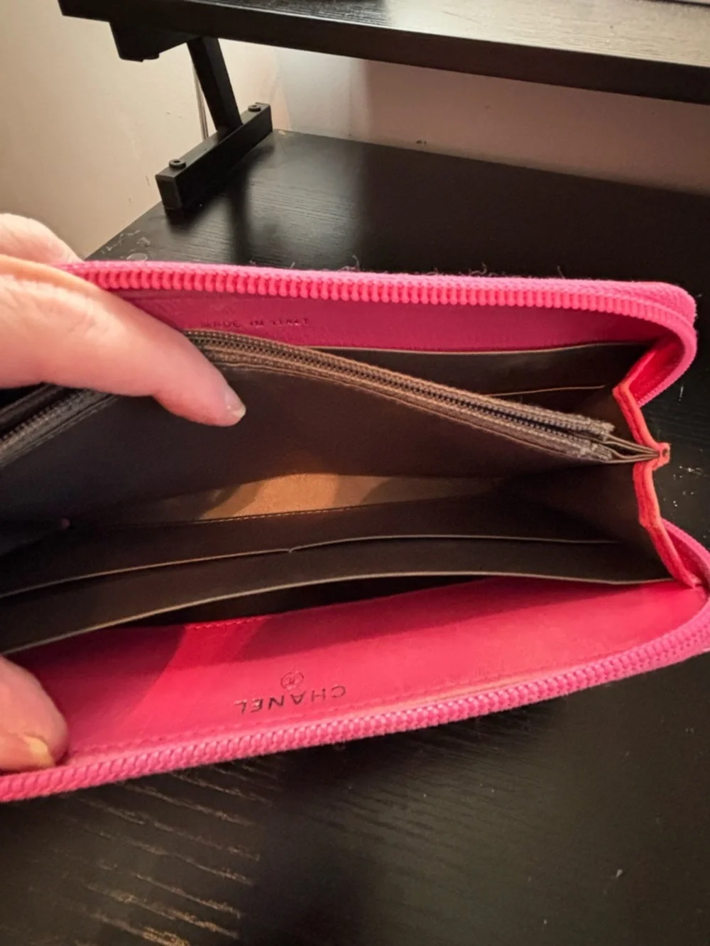 Authentic Chanel Lucky Symbols Embossed Patent Leather Long Zippy Wallet – Coral